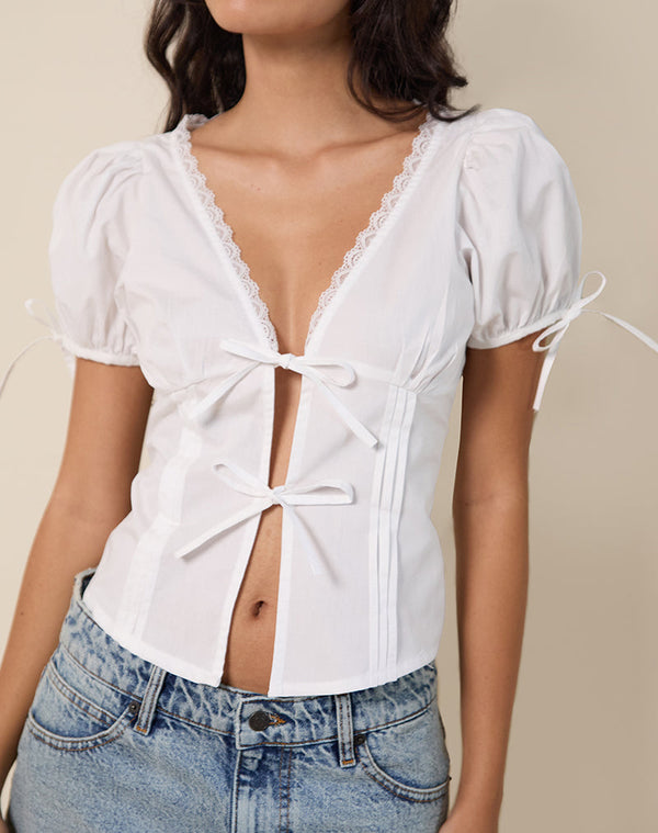 Motel Rocks Lias Puff Sleeve Blouse In White
