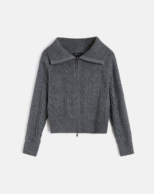Motel Rocks Lilena Zip Jumper In Knit Dark Shadow