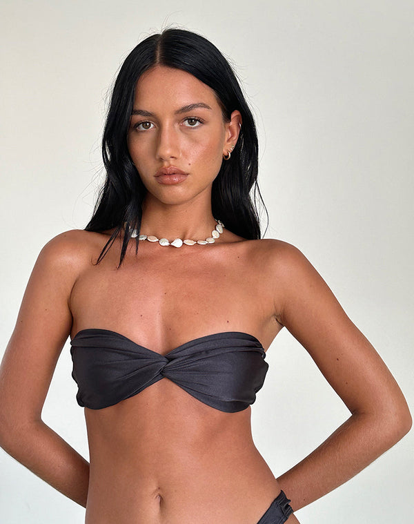 motel rocks Linda Twist Bikini Top in Dark Grey