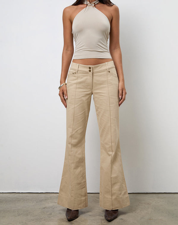 Motel Rocks Lintira Slim Leg Trouser In Twill Sand