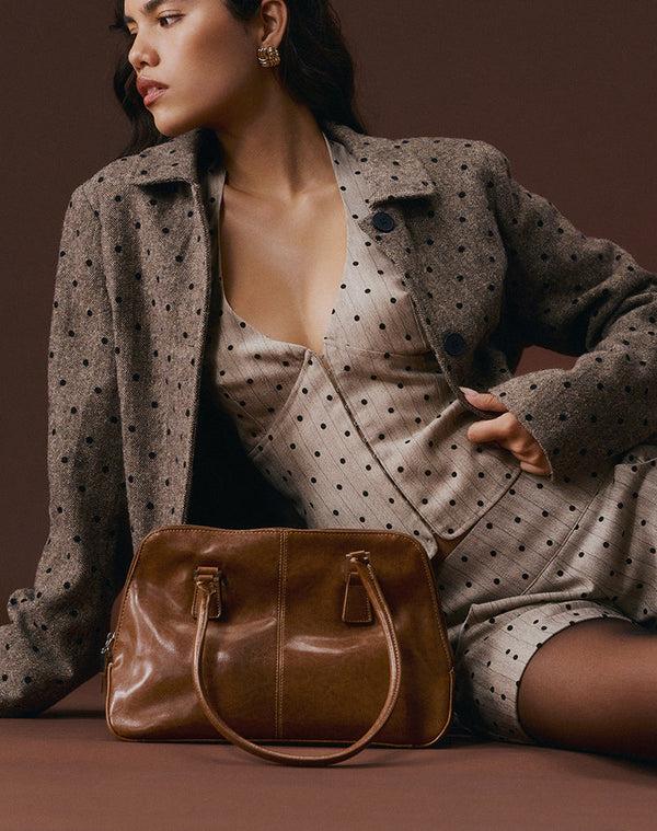 Motel Rocks Lirena Longline Coat In Polka Brown