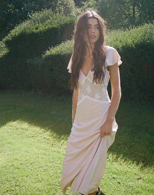 motel rocks Lirenda Midi Dress in Satin Baby Pink