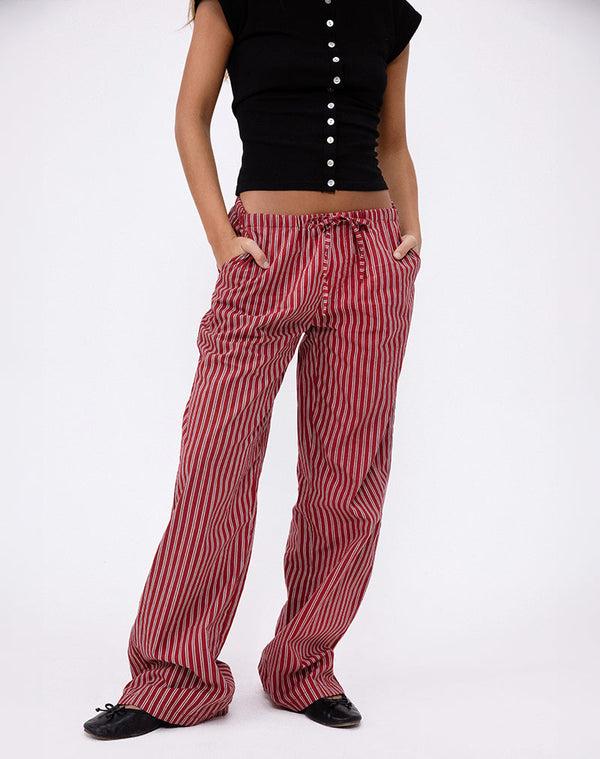 Motel Rocks Lirura Casual Trouser In Maroon Stripe