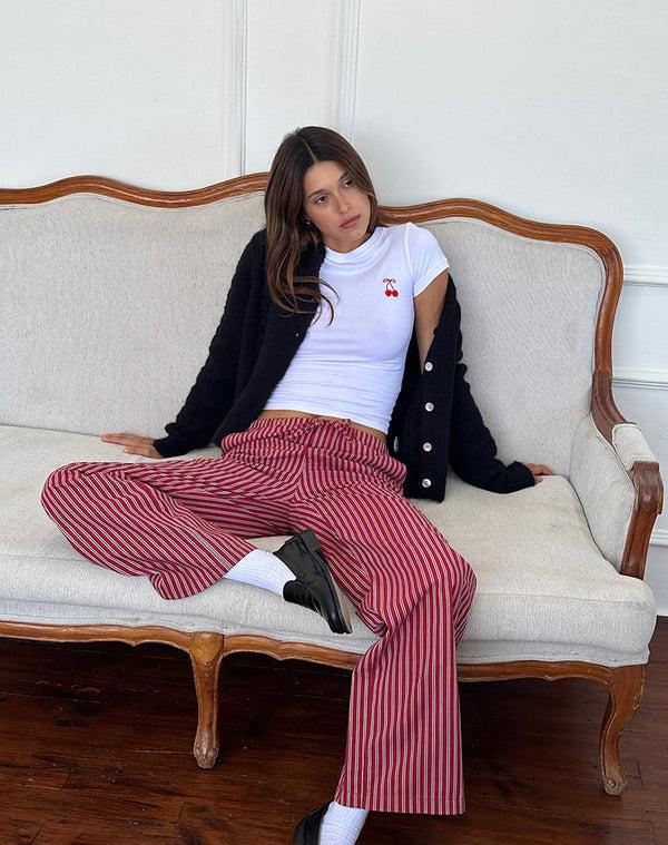 Motel Rocks Lirura Casual Trouser In Maroon Stripe