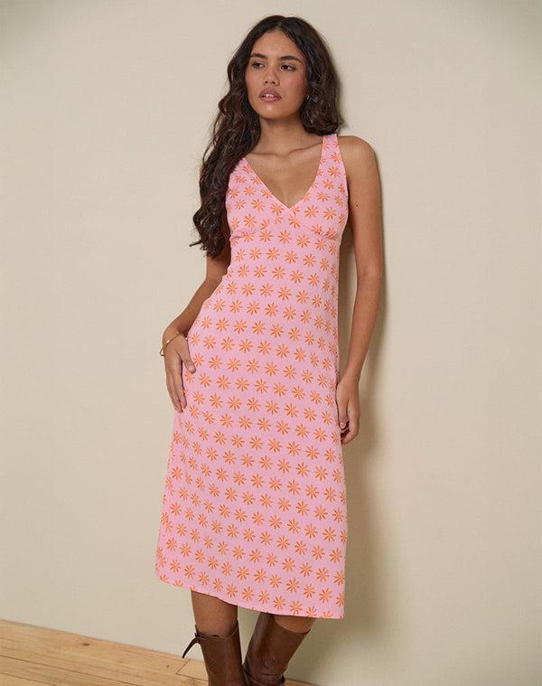motel rocks Lisheva Midi Dress in Tile Flower Pink