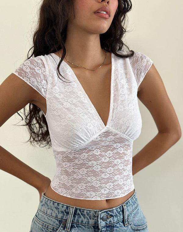 Motel Rocks Livra Top In Clover Lace White