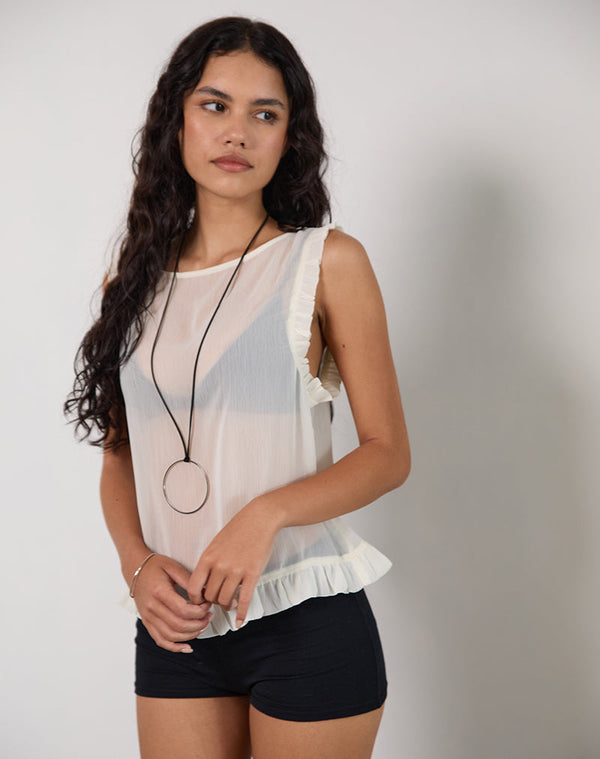 Motel Rocks Loire Frill Unlined Top In Ivory