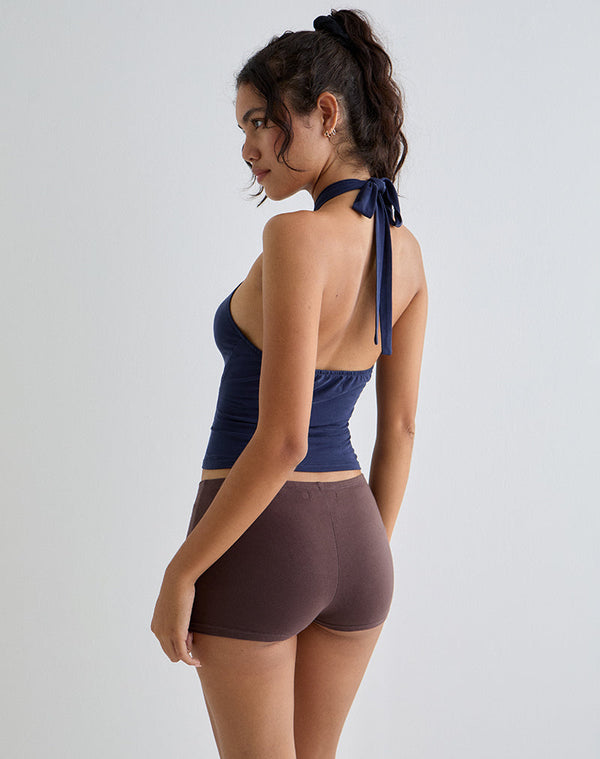 Motel Rocks Lorie Halter Top In Cupro Navy