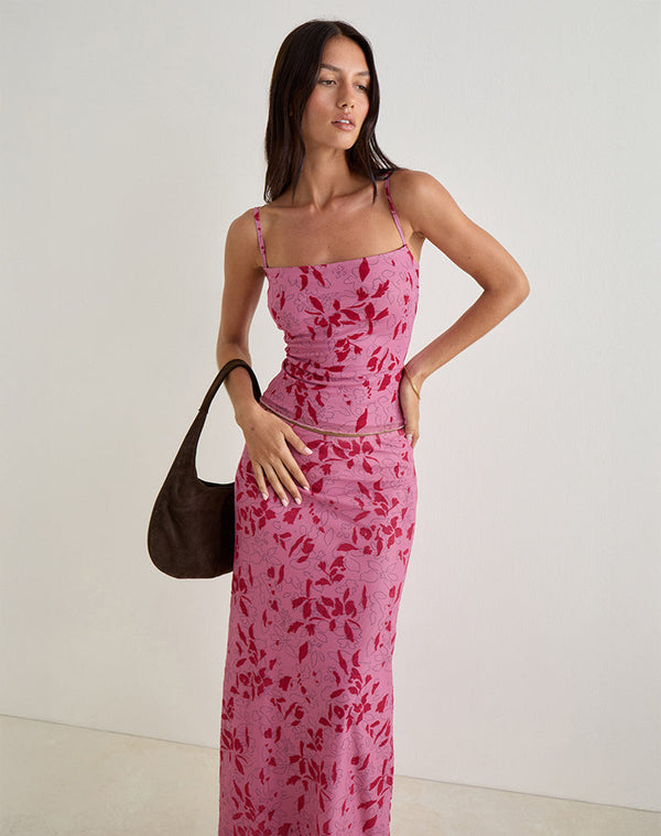 Motel Rocks Lotus Cami Top In Stencil Flower Pink