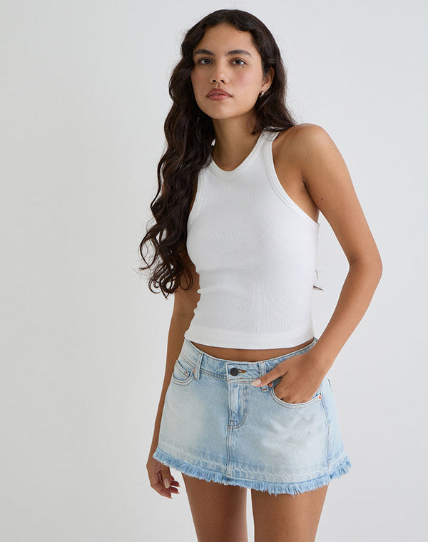 Motel Rocks Low Rise Denim Mini Skirt In Icy Blue