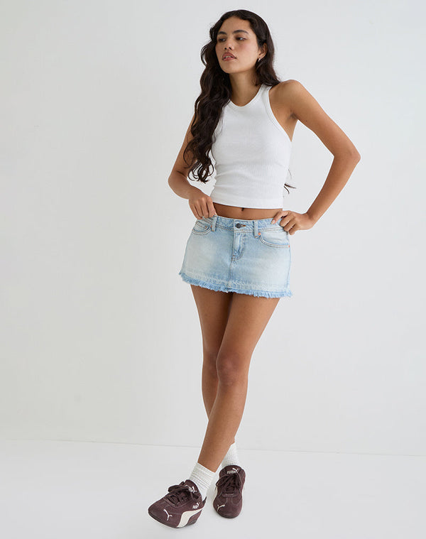 Motel Rocks Low Rise Denim Mini Skirt In Icy Blue