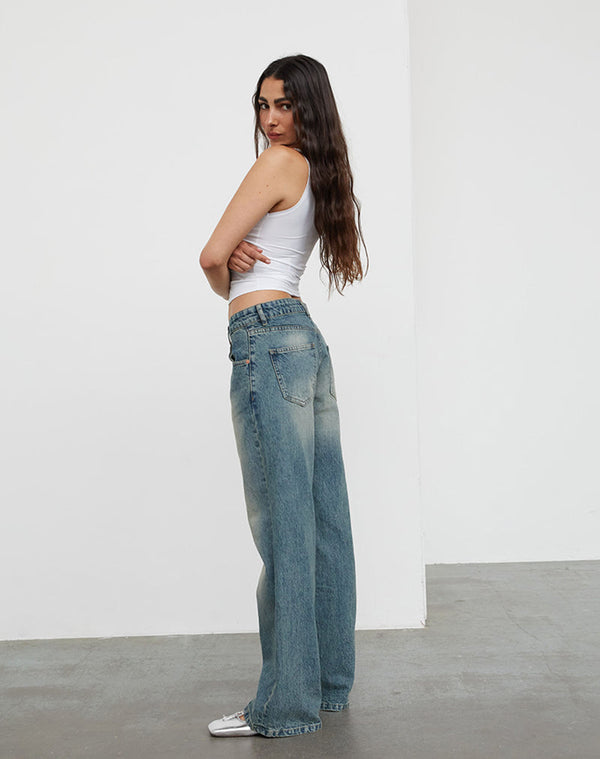 Motel Rocks Low Rise Parallel Jeans In Dirty Blue