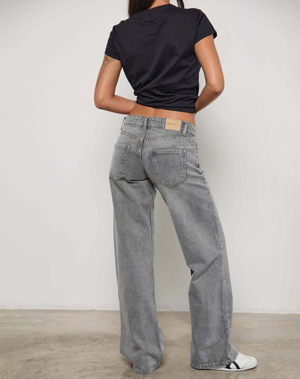 Motel Rocks Low Rise Parallel Jeans In Grey Wash