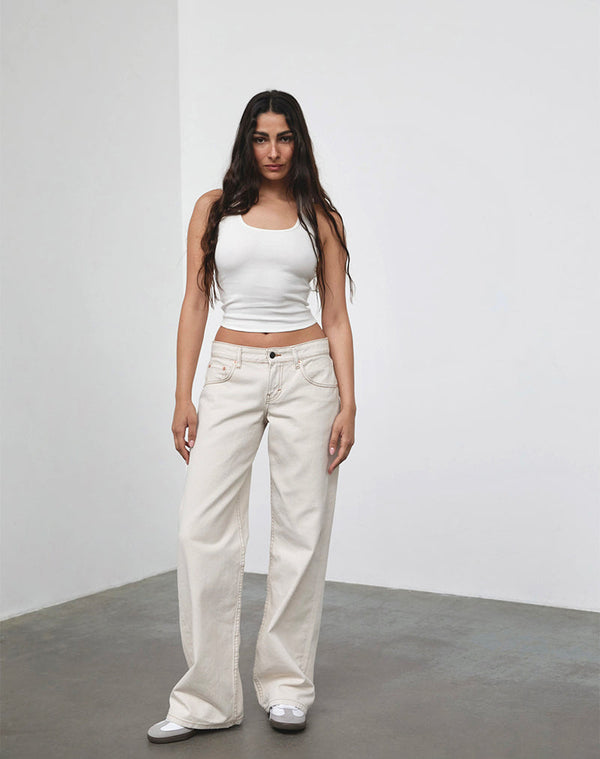 Motel Rocks Low Rise Parallel Jeans In Off White