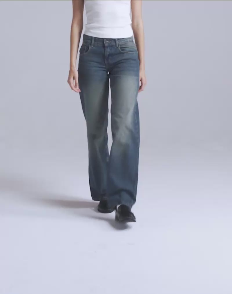 Motel Rocks Low Rise Parallel Jeans In Steel Blue