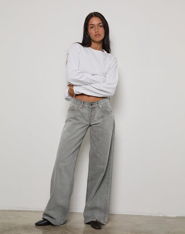 Motel Rocks Low Rise Roomy Jeans In Bleach Grey