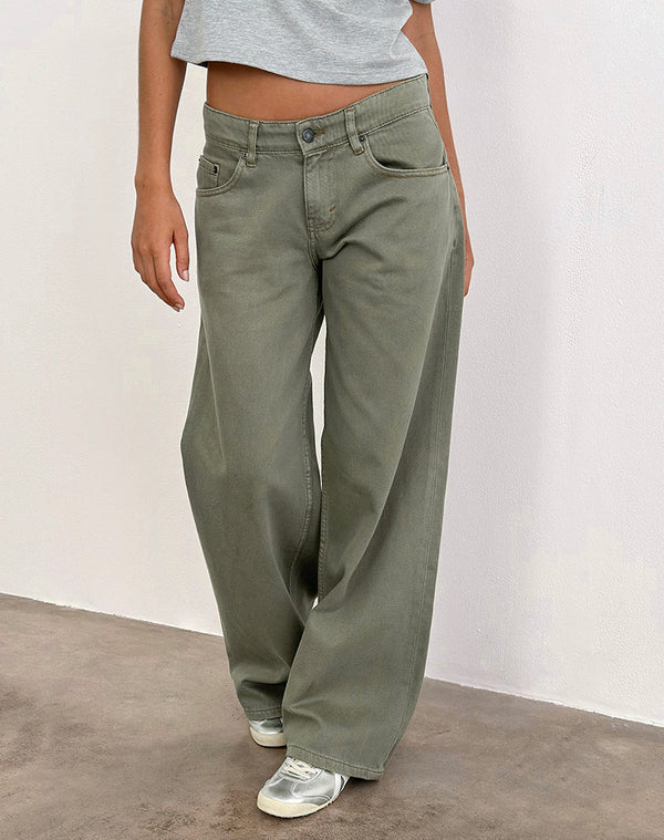 Motel Rocks Low Rise Roomy Jeans In Fern Green