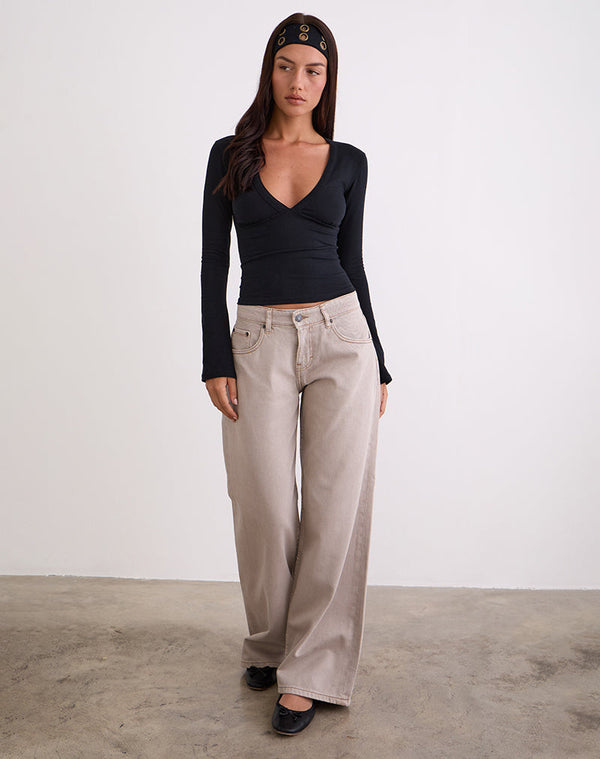 Motel Rocks Low Rise Roomy Jeans In Pebble