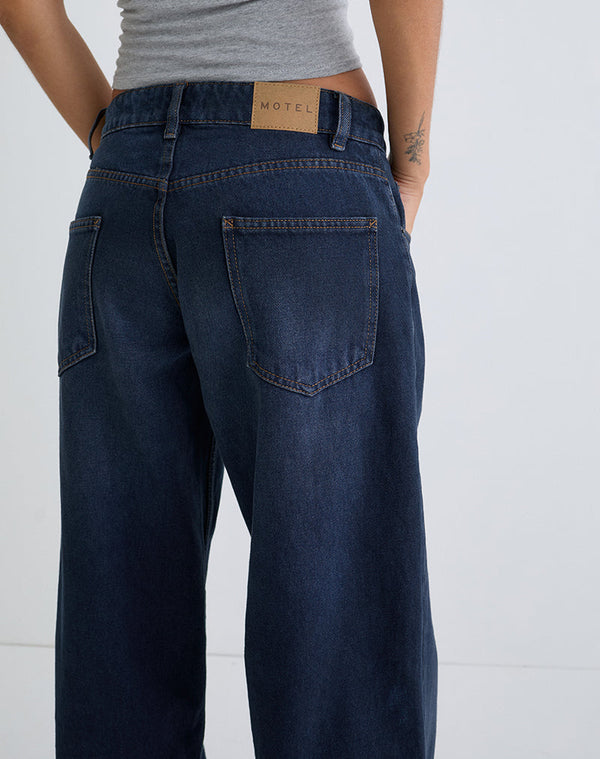 Motel Rocks Low Rise Roomy Jeans In Smokey Blue