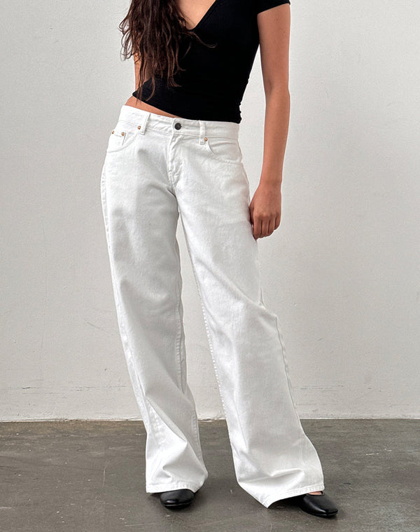 Motel Rocks Low Rise Roomy Jeans In True White