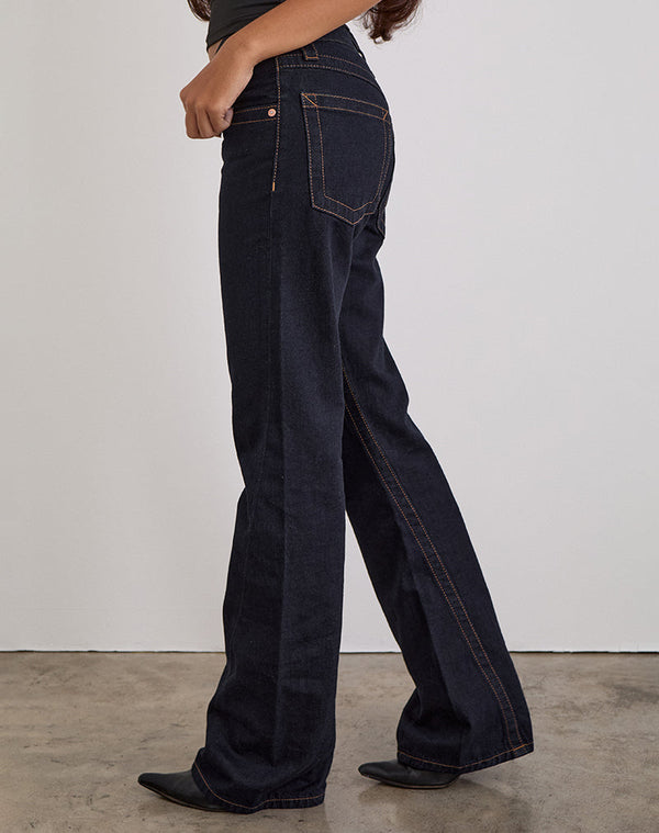 Motel Rocks Low Rise Twisted Seam Jeans In Indigo