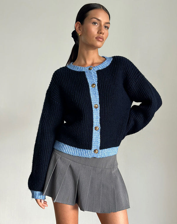 Motel Rocks Luciana Cardigan In Contrast Navy