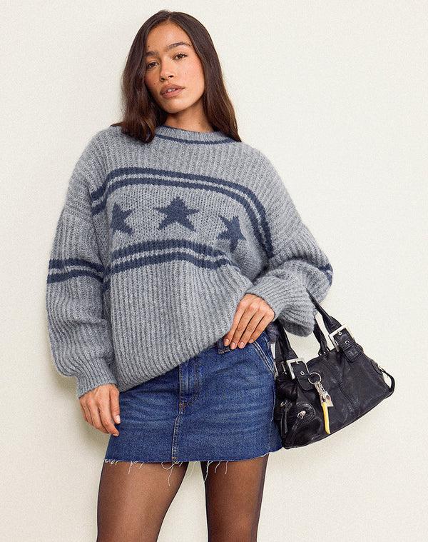 Motel Rocks Lulees Jumper In Star Stripe Grey