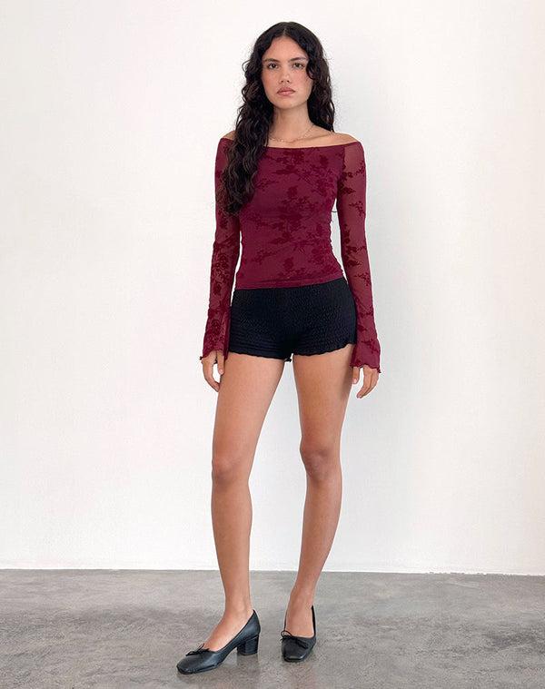 Motel Rocks Lutana Top In Botanical Flower Maroon