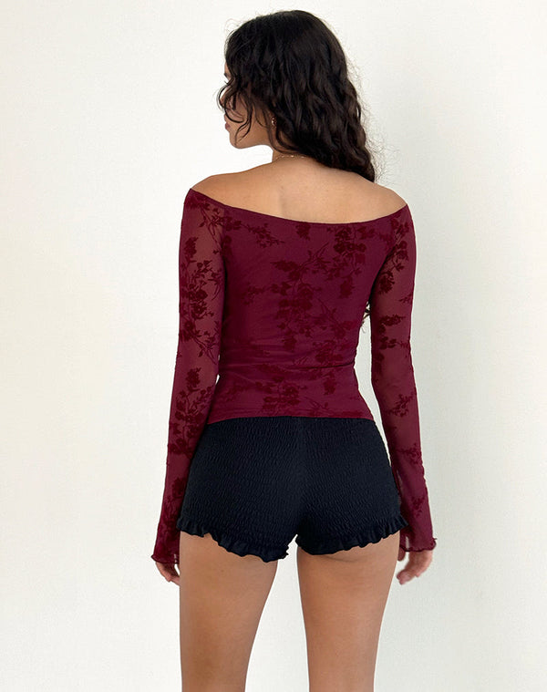 Motel Rocks Lutana Top In Botanical Flower Maroon