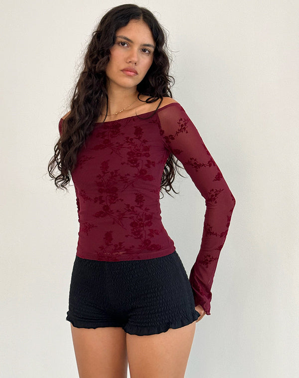 motel rocks Lutana Top in Botanical Flower Maroon