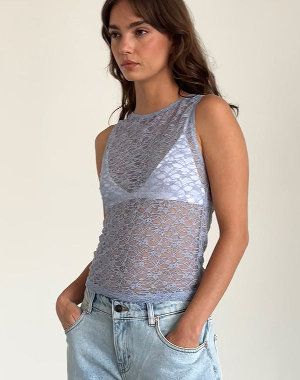 Motel Rocks Malachi Vest Top In Light Blue Lace
