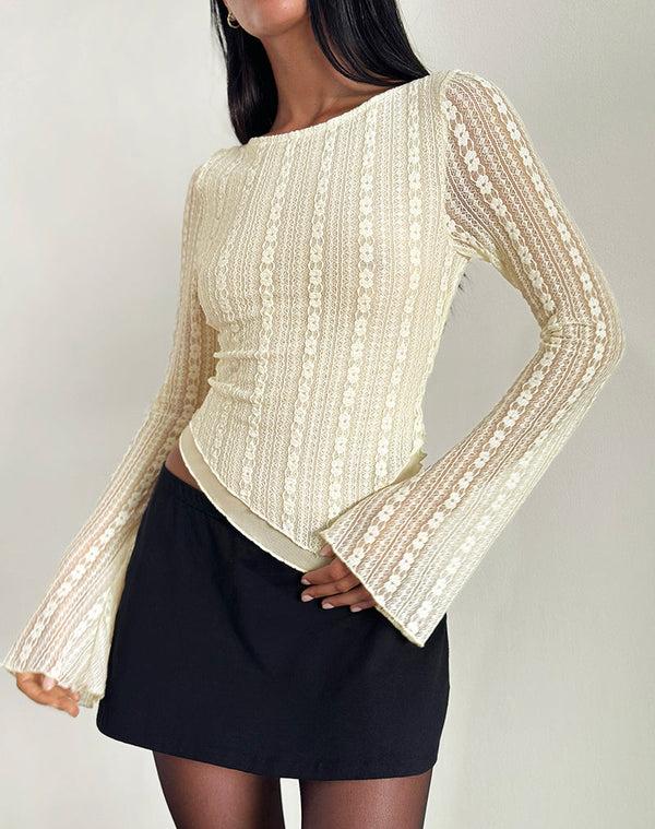 Motel Rocks Malakai Long Sleeve Top In Lace Cream