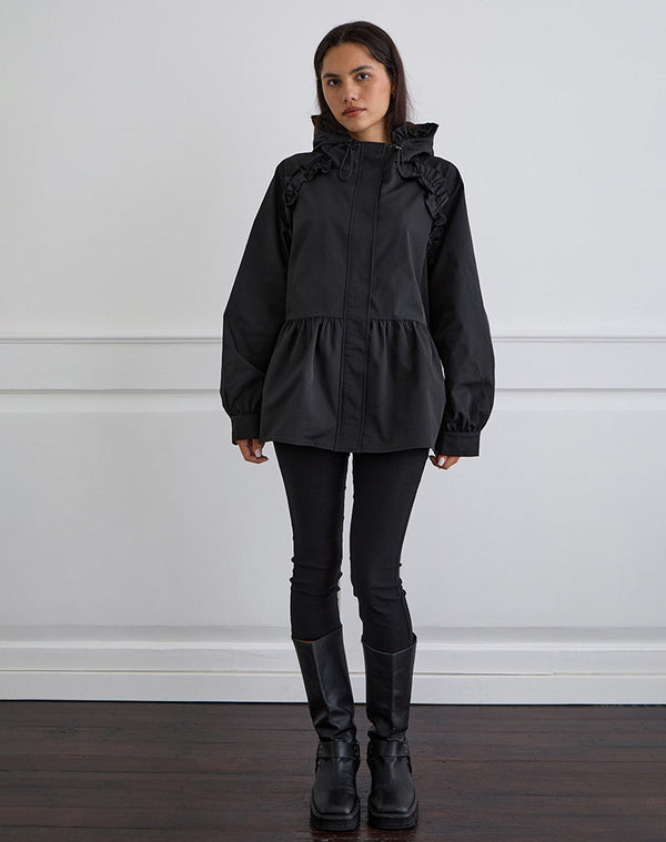 Motel Rocks Malcari Peplum Nylon Jacket In Black