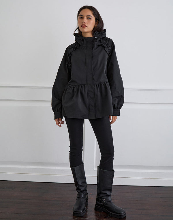 Motel Rocks Malcari Peplum Nylon Jacket In Black