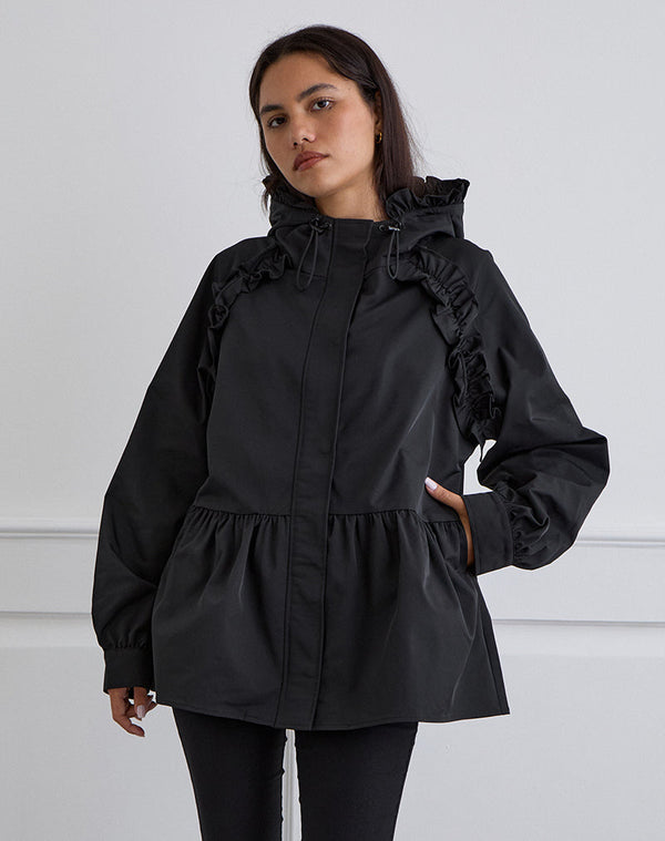 motel rocks Malcari Peplum Nylon Jacket in Black