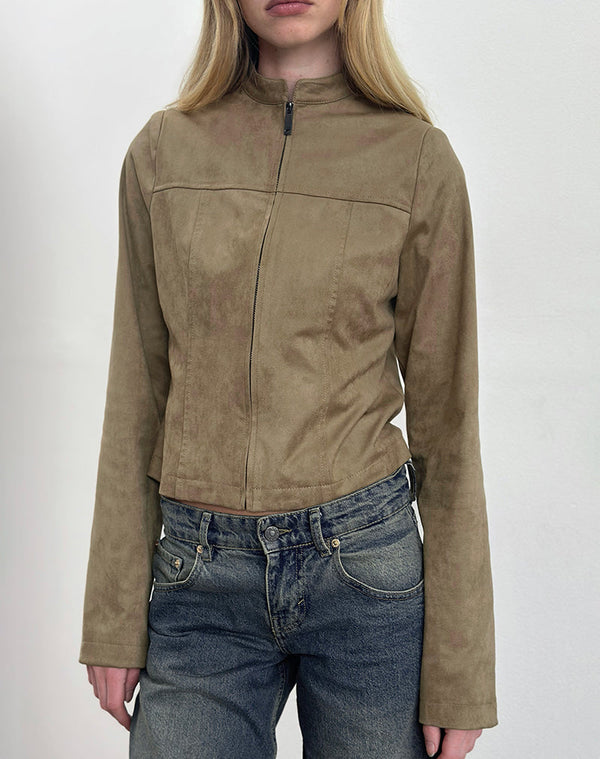 Motel Rocks Mandy Jacket In Faux Suede Walnut