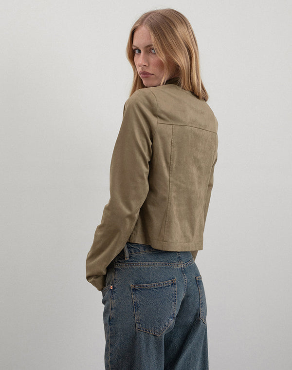Motel Rocks Mandy Jacket In Faux Suede Walnut