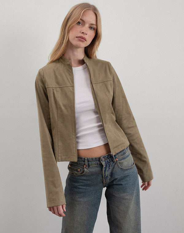 motel rocks Mandy Jacket in Faux Suede Walnut