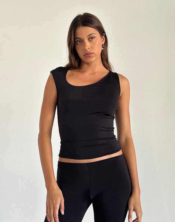 motel rocks Marcie Asymmetric Top in Slinky Black