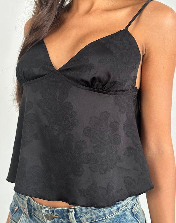 Motel Rocks Marinda Top In Satin Jacquard Black