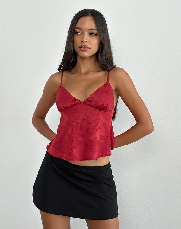 Motel Rocks Marinda Top In Satin Jacquard Burgundy