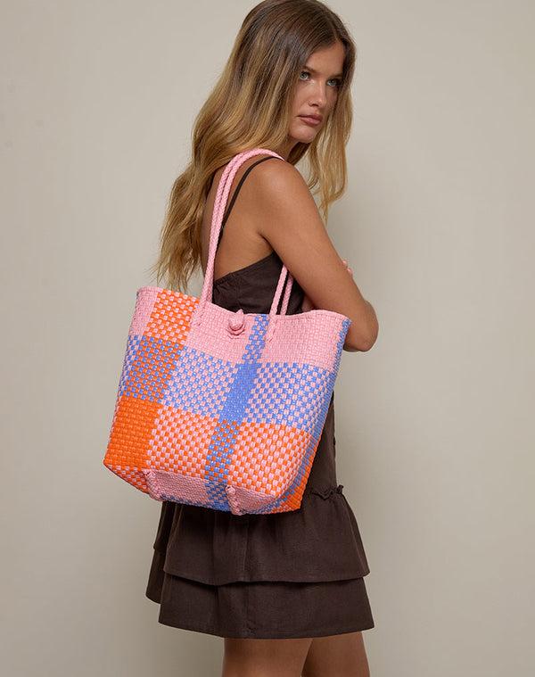 Motel Rocks Market Bag In Check Pink