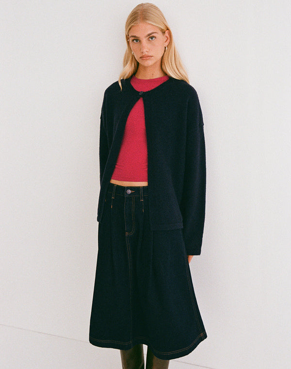 Motel Rocks Maureen Cardigan In Dark Navy
