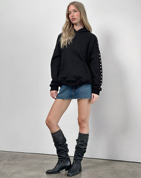 Motel Rocks Max Hoodie In Black With Studs