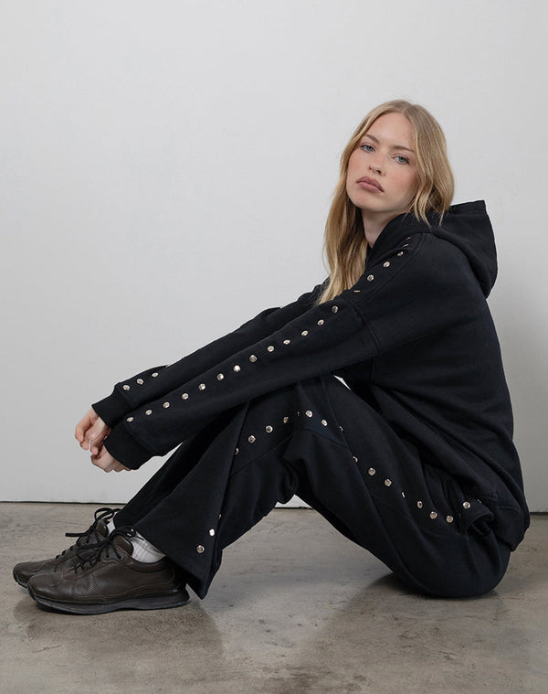 motel rocks Max Hoodie in Black with Studs