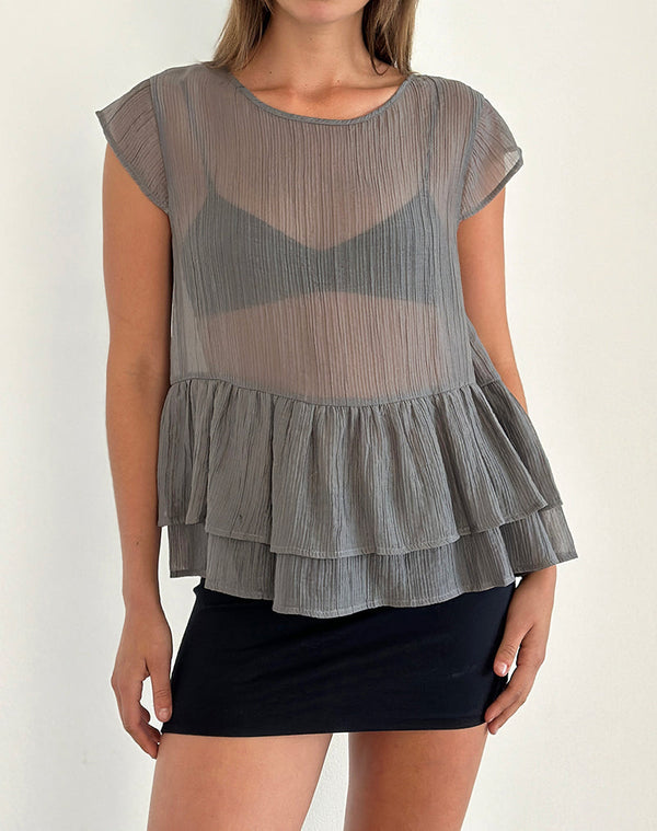 Motel Rocks Mayumi Peplum Top In Chiffon Grey