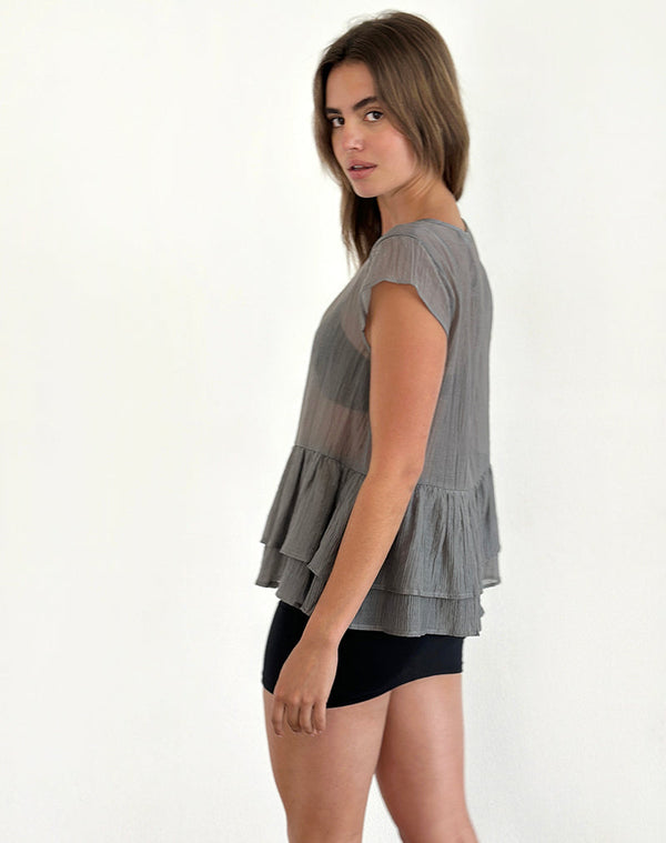 Motel Rocks Mayumi Peplum Top In Chiffon Grey