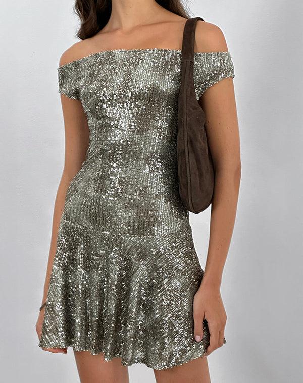 Motel Rocks Meden Mini Dress In Sequin Green Grey