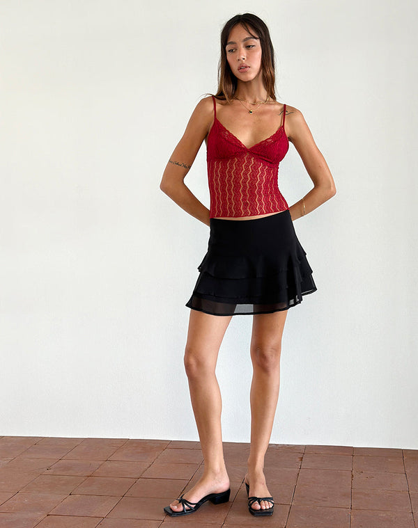 Motel Rocks Megara Strappy Top In Red Lace Mesh