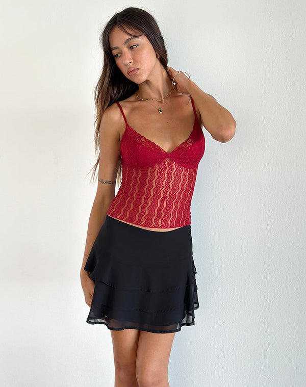 motel rocks Megara Strappy Top in Red Lace Mesh